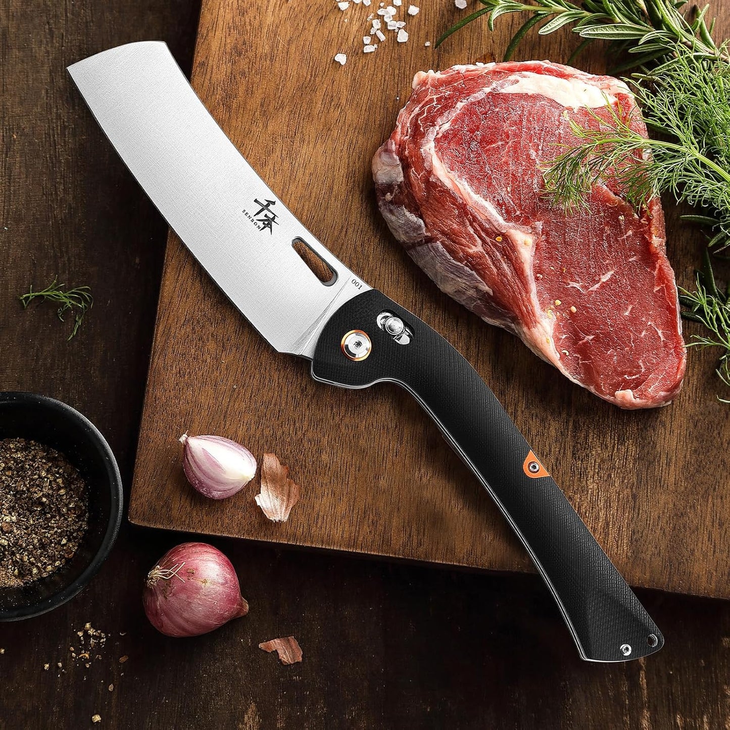 SENBON 440 Stainless Steel Super Sharp Pocket Folding Chef Knife - Peeling, Utility, Fruit Knife - G10 Handle - Camping, Barbecue, Outdoor - Clip