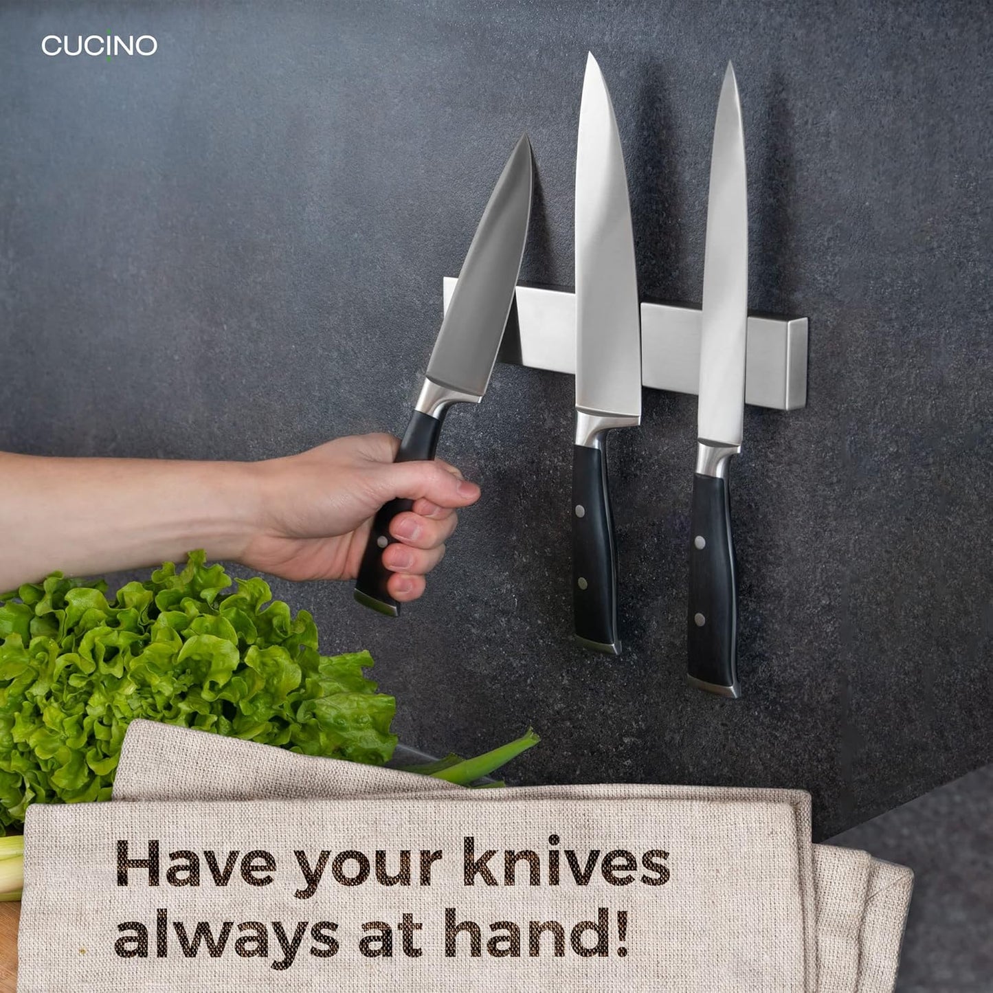 Magnetic Knife Holder for wall, 16" no drilling required, includes self-adhesive tape, extra strong for holding knives – Awarded magnet strip – Acacia