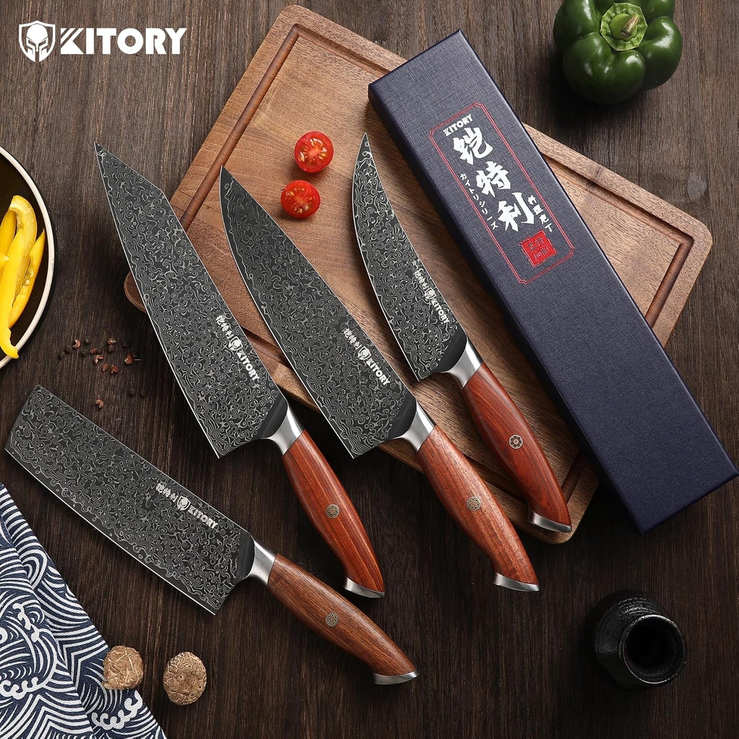 Kiritsuke Chef`s Kitchen Knife 8.5'', Japanese Style Blade with 10Cr15CoMoV super steel cutting core, Full Tang Sandalwood Handle, w/t Gift Box