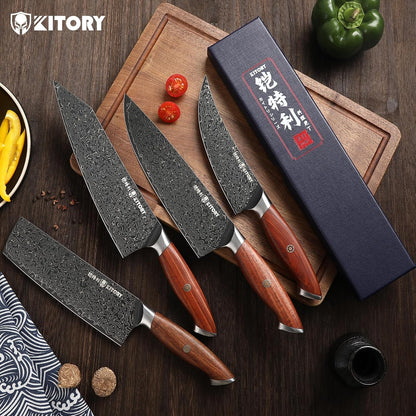 Kiritsuke Chef`s Kitchen Knife 8.5'', Japanese Style Blade with 10Cr15CoMoV super steel cutting core, Full Tang Sandalwood Handle, w/t Gift Box