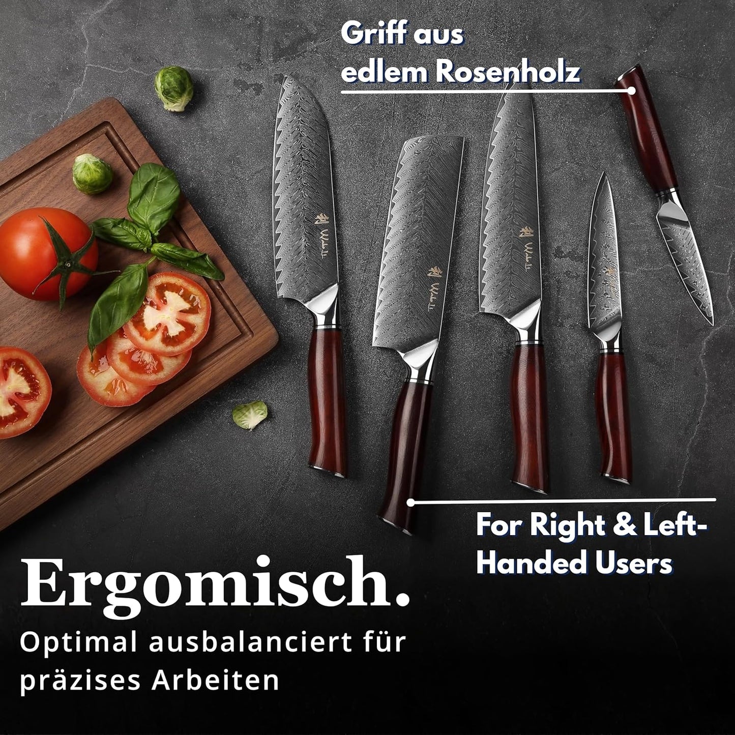 Wakoli Damascus Chef Knife Set with Magnetic Block – 5-Piece Professional Kitchen Knife Block Set, Genuine 67-Layer Damascus Steel Blades with VG10 Core & Ergonomic Sycamore Wood Handles