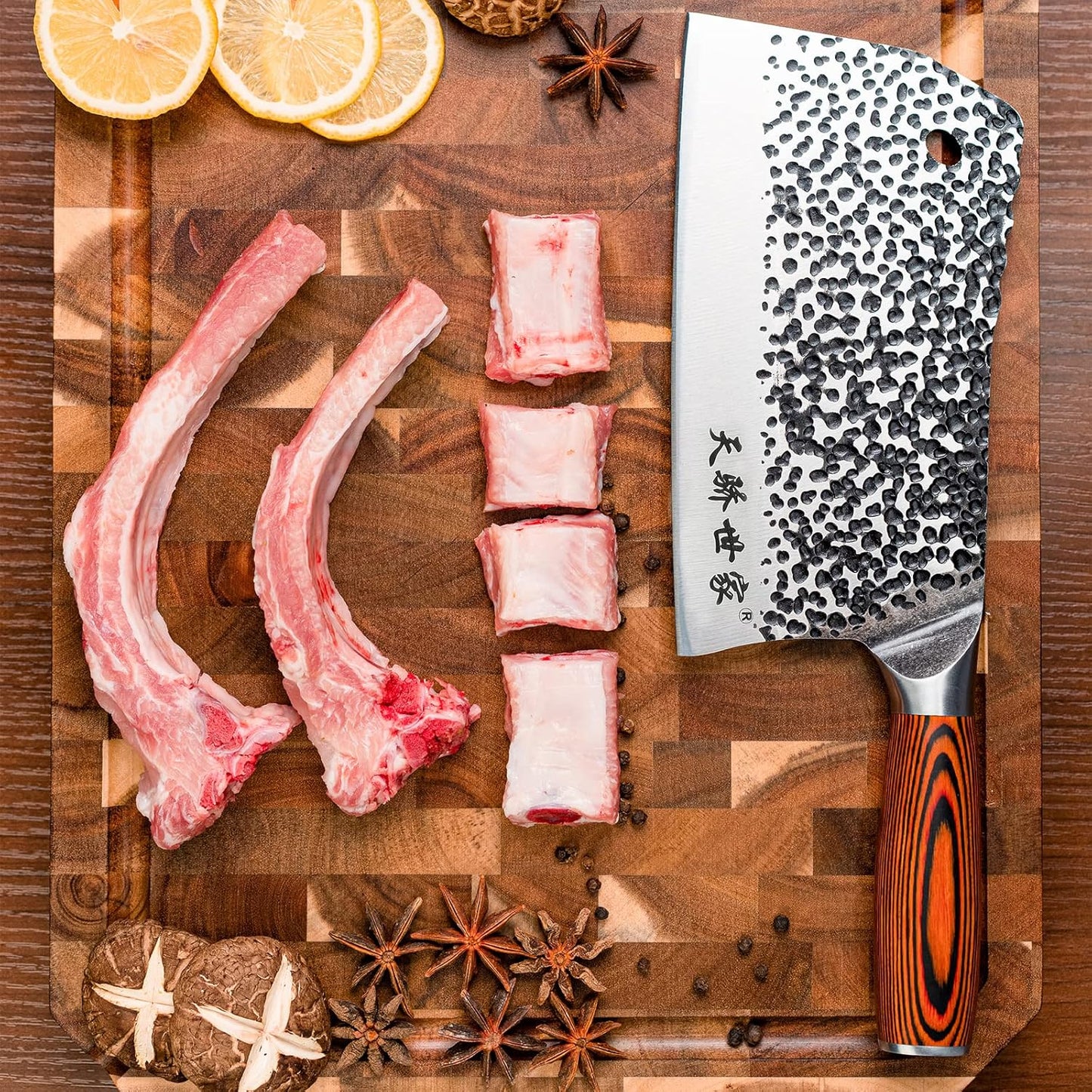 Meat Cleaver Knife 7.4 Inch, Ultra Sharp Chinese Chef's Knives, Full-tang Chopping Knife, 30Cr13 Steel Blade Thickness 2.5 mm, TJ SEGA Series TC1707