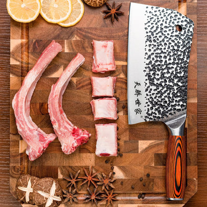 Meat Cleaver Knife 7.4 Inch, Ultra Sharp Chinese Chef's Knives, Full-tang Chopping Knife, 30Cr13 Steel Blade Thickness 2.5 mm, TJ SEGA Series TC1707
