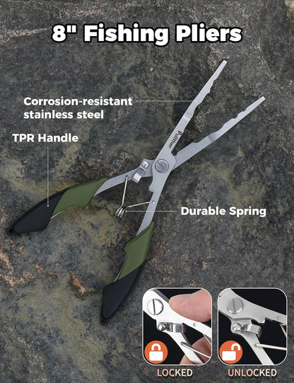 2PC Fishing Tool Kit - 7" Fillet Knife,Fishing Pliers,Multitool Hook Remover Fishing Pliers,Fishing Gear for Saltwater