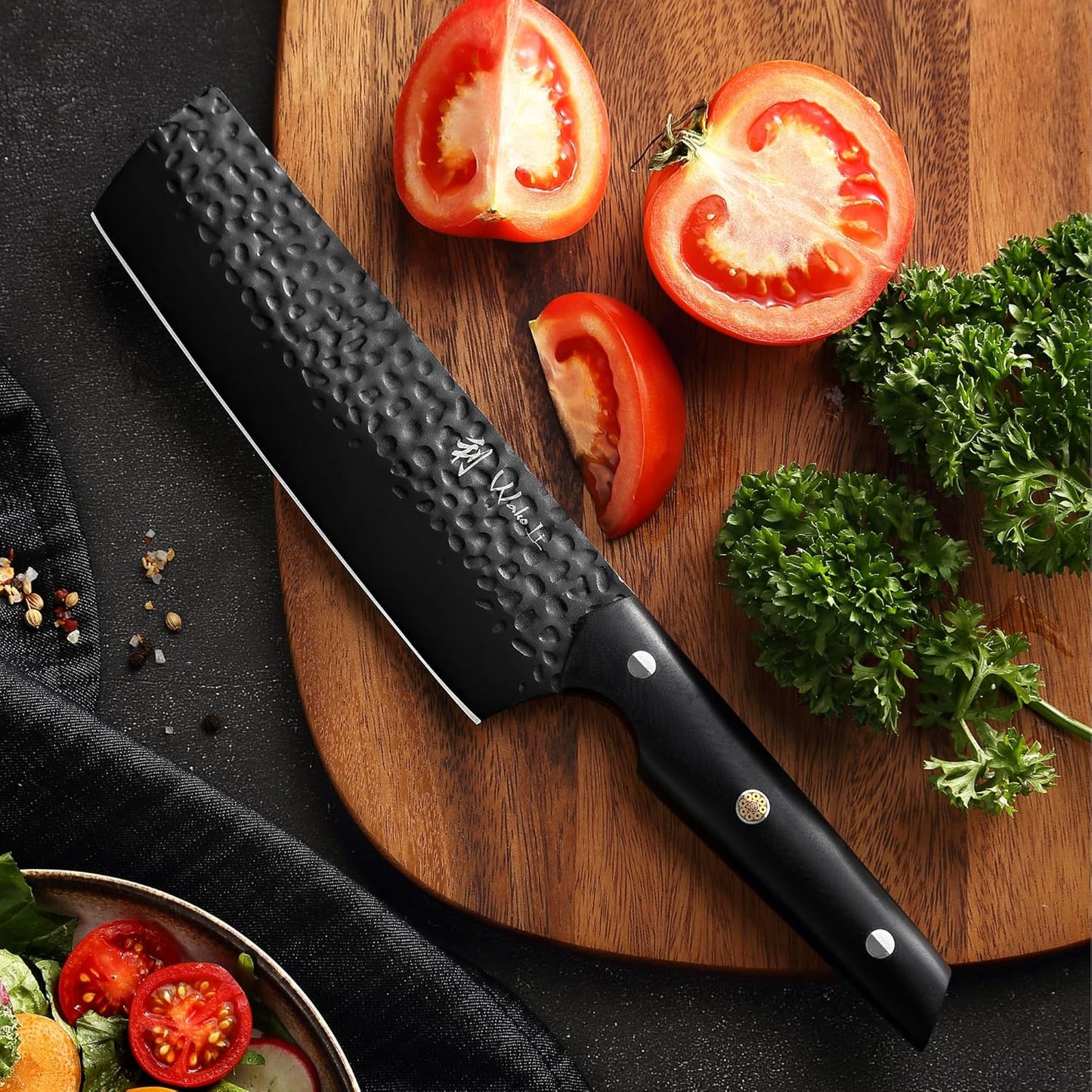 Wakoli Yugen Nakiri Knife – 7.1-Inch Professional Japanese Vegetable Knife | 5Cr15MoV Stainless Steel Blade with Black Titanium Coating | Ergonomic G10 Handle | Premium Kitchen Knife in Gift Box