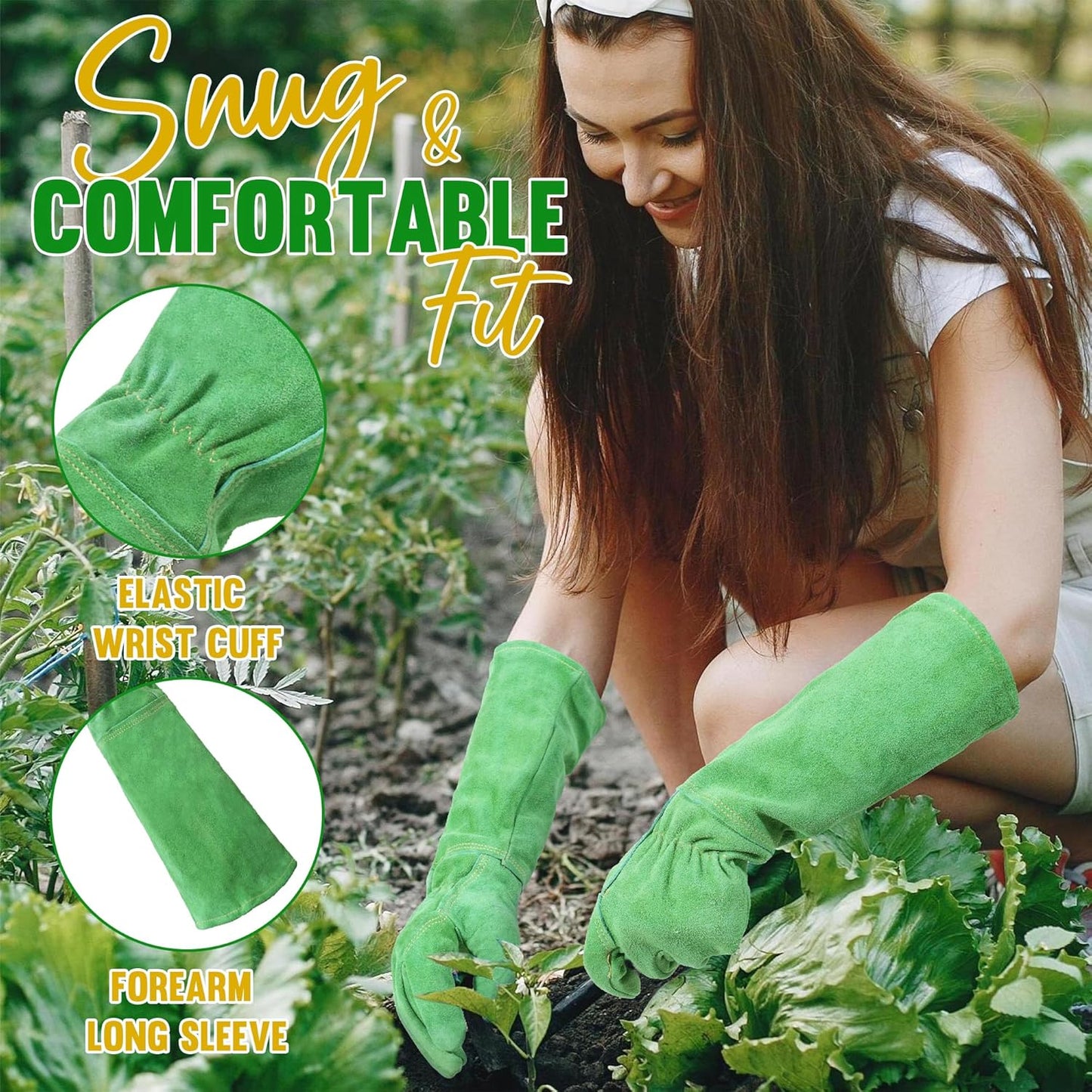 HANDLANDY Rose Pruning Gloves for Men & Women, Long Thorn Proof Gardening Gloves, Breathable Pigskin Leather Gauntlet, Best Garden Gifts & Tools for Gardener