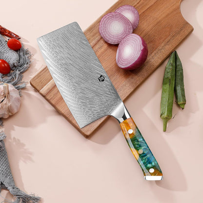 WILDMOK Damascus Boning Knife, 7 inch Super Sharp Fillet Knife, Japanese Damascus Steel, Full Tang Resin Handle, Includes Gift Box