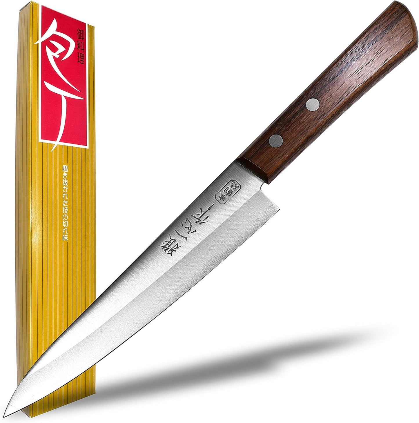 Seki Japan KANETSUGU Japanese Utility Petty Knife, AUS8 SUS410 Stainless Steel Fruit Knife, Rose Wood Handle, 90 mm (3.5 in), Made in Japan