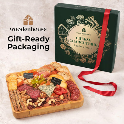 Bamboo Charcuterie Boards Gift Set - Meat and Cheese Tray with Utensils, Fruit Tray, and 2 Sauce Bowls Included - Bamboo Cheese Platter - House Warming Gifts New Home Couples & Family, Wedding Gifts