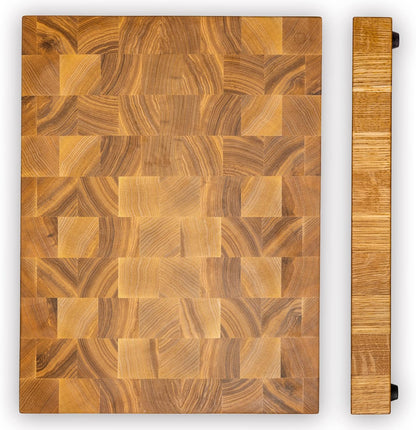 Butcher Block Cutting Board - 16x12 Inches Block Ash-tree Cutting End Grain Cutting Board - Meat Cutting Chopping Board - Thick Large Cutting Board for Kitchen - Heavy Duty Cutting Board