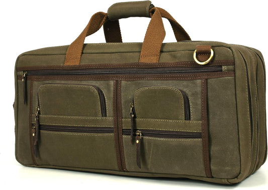 Tolredo Waxed Canvas Chef Knife Bag Holds 20 Knives PLUS Steel Meat Cleaver Large Storage Compartment Durable Professional Water Resistant Knife Carrier (Olive Green)