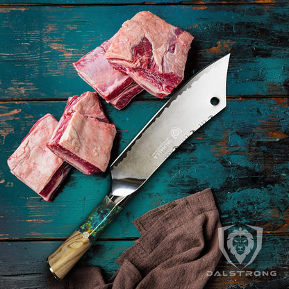 Dalstrong Chef & Cleaver Hybrid Knife - The 'Crixus' - 8 inch - Valhalla Series - 9CR18MOV HC Steel - Celestial Resin & Wood Handle - Razor Sharp Chef's Knife - w/Leather Sheath