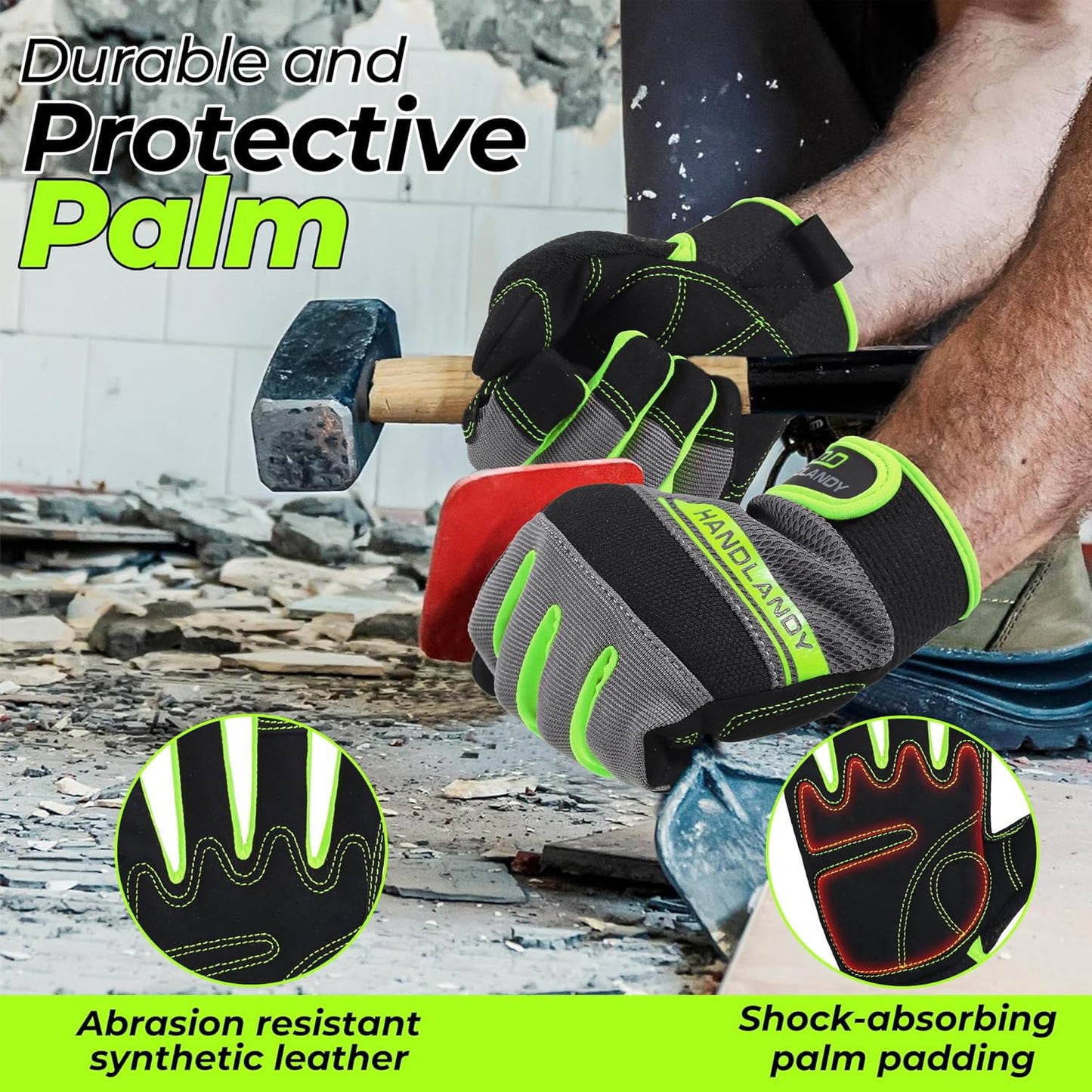 HANDLANDY Work Gloves for Men & Women, Utility Mechanic Working Gloves Touch Screen, Flexible Gardening Gloves for Yard