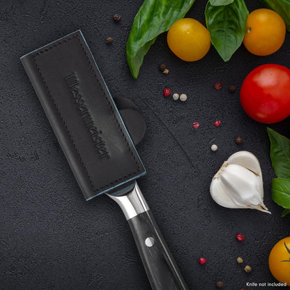 Messermeister 6.5" Black Magnetic Leather Edge-Guard - Handcrafted, Stylish & Functional Safety Accessory for Knife - 2 Blade Entry Notches - 6.5" x 1.625"