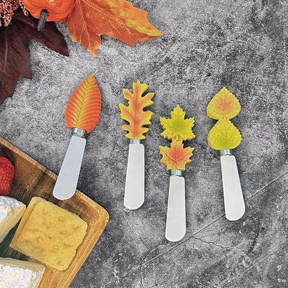 Supreme Housewares Harvest Cheese Spreaders, Hand-Painted Resin Handles with Stainless Steel Blades for Spreading Cream Cheese, Butter, and Jam, Assorted Thanksgiving Designs, Set of 4