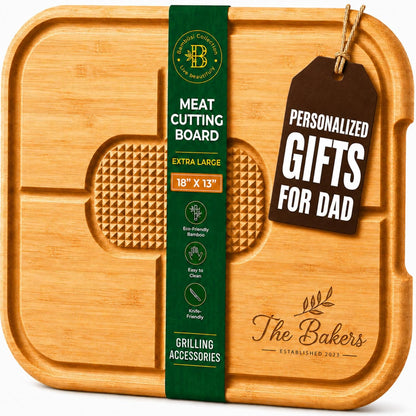 Meat Cutting Board - Extra Large Bamboo Carving Board, 18 x 13 Thick Butcher Block Cutting Board with Deep Juice Groove, Non Slip Center, Reversible Board for Steak, Brisket, Turkey, Grilling BBQ Prep