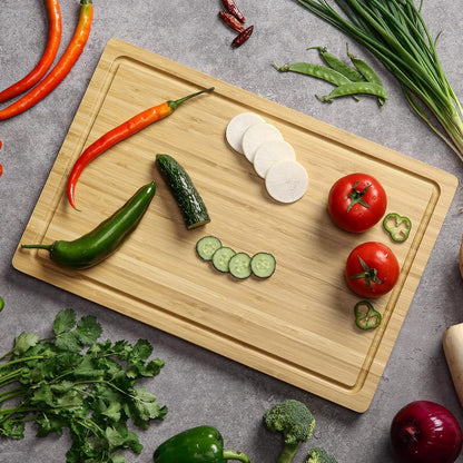 24" Bamboo Cutting Boards for Kitchen, Extra Large Wood Cutting Board with Deep Juice Groove and Handle, Over the Sink Chopping Board, Heavy Duty Butcher Block for Turkey, Meat, Vegetables, BBQ