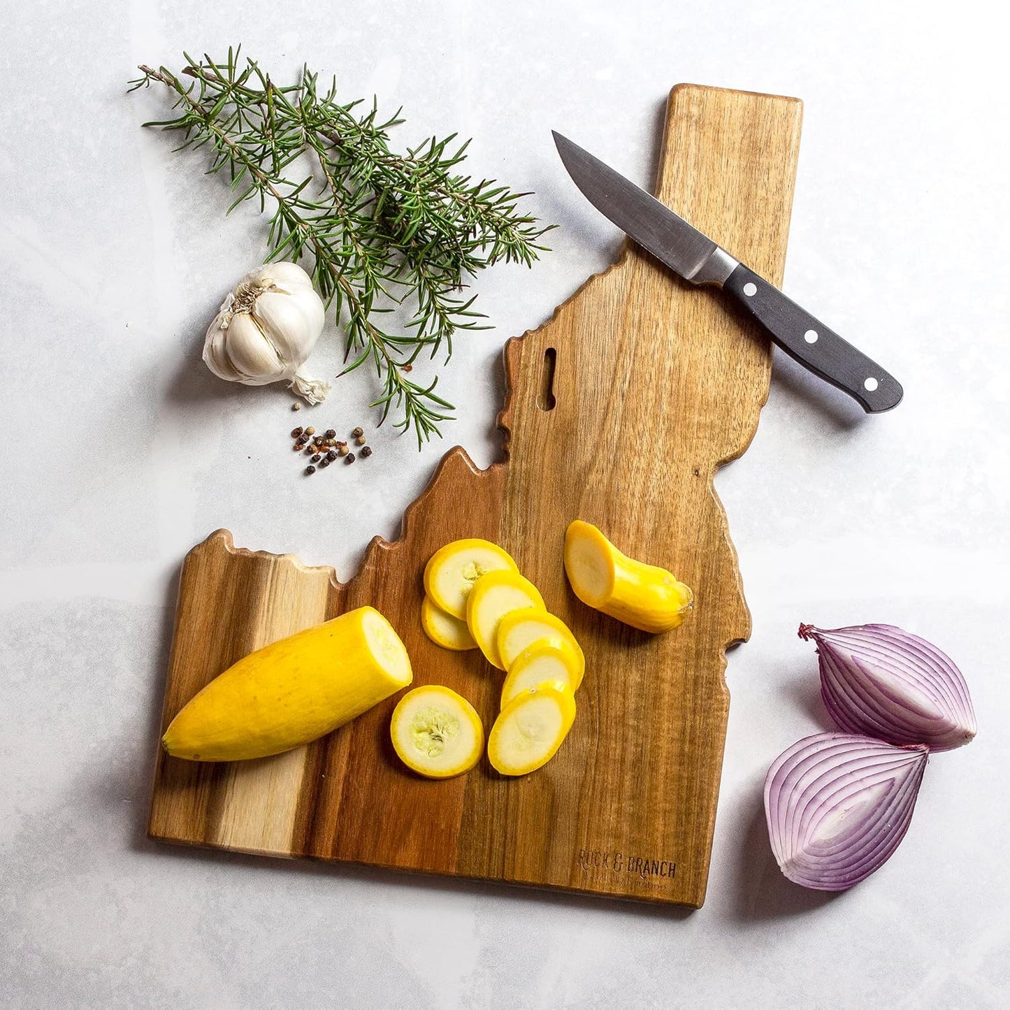 Totally Bamboo Rock & Branch Origins Series New York State Shaped Cutting Board and Charcuterie Serving Tray, Includes Hang Tie for Wall Display
