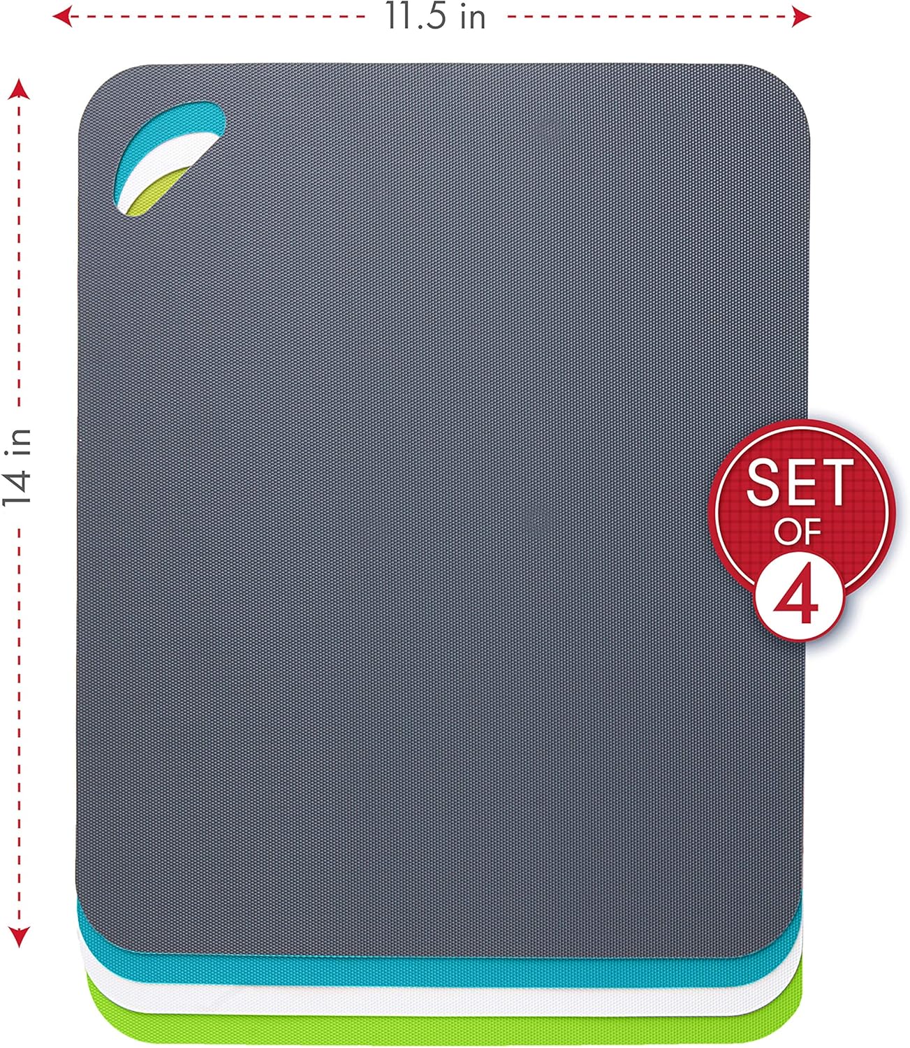 Dexas Heavy Duty Cutting Board Grippmat, Flexible Cutting Boards for Kitchen, Set of 4, Non Slip Plastic Board Cutting Mat Small Size 5.5 x 8, Blue, Green, Yellow, Red Set, Kitchen Gadgets