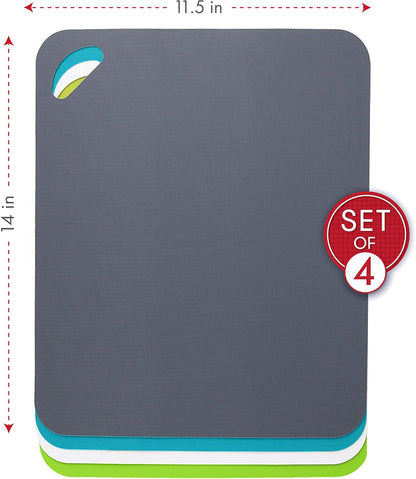 Dexas Heavy Duty Cutting Board Grippmat, Flexible Cutting Boards for Kitchen, Set of 4, Non Slip Plastic Board Cutting Mat Small Size 5.5 x 8, Blue, Green, Yellow, Red Set, Kitchen Gadgets