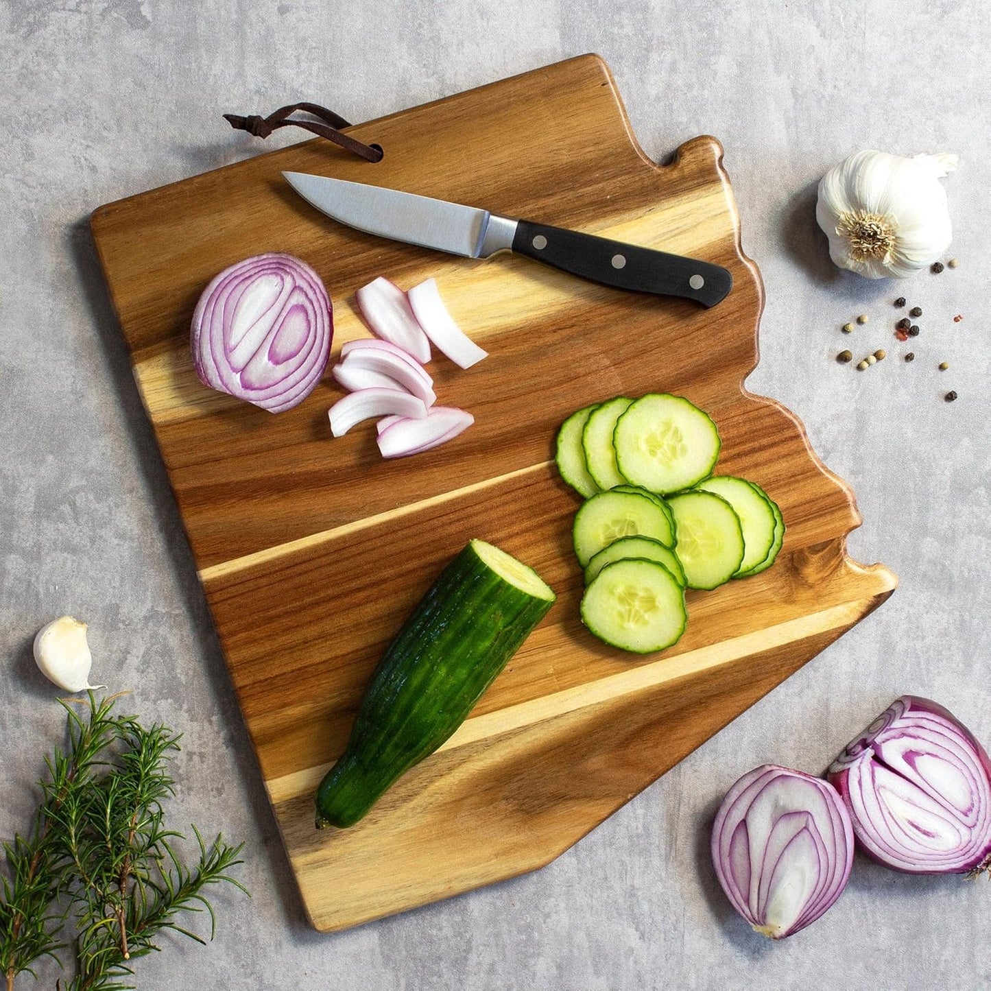 Totally Bamboo Rock & Branch Origins Series New York State Shaped Cutting Board and Charcuterie Serving Tray, Includes Hang Tie for Wall Display