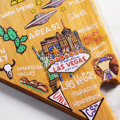 Totally Bamboo Tennessee State Shaped Cutting Board and Charcuterie Serving Platter with Artwork by Fish Kiss, Includes Hang Tie for Wall Display - Colors A