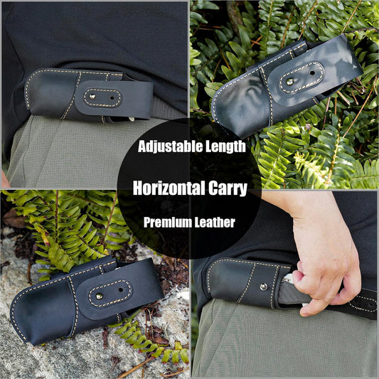 Topstache Leather Pocket Knife Sheath - Belt Loop EDC Belt Organizer - Horizontal Carry Knife Holder- Multitool Sheath with Two Snap Closure for Folding Knife, Darkbrown