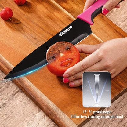 14 Piece Kitchen Knife Set with Built-in Sharpener, German Stainless Steel & Ceramic-Coated Blades, Dishwasher Safe