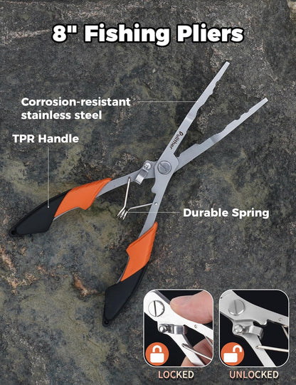 2PC Fishing Tool Kit - 7" Fillet Knife,Fishing Pliers,Multitool Hook Remover Fishing Pliers,Fishing Gear for Saltwater