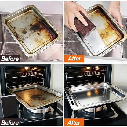 2 pcs Sanding Sponge, Nano Emery Cleaning Pads for Pots Pans and Grill Rust Removal, Multipurpose Scrubber Sponge for Kitchen Sink, Oven, and Bathroom, No Chemical Cleaner Needed