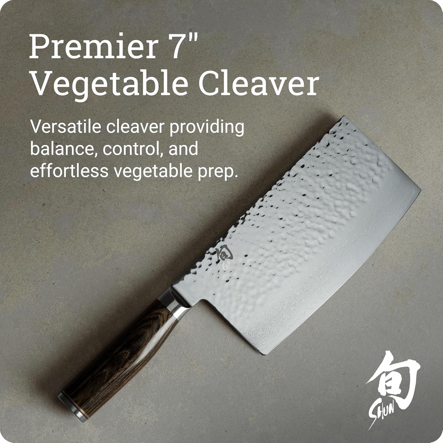 Shun Premier 7" Cleaver, Handcrafted Japanese Vegetable Knife, VG-MAX Core with Damascus Stainless Steel Cladding, Pakkawood Handle, Chinese Cleaver for Processing Large Vegetables