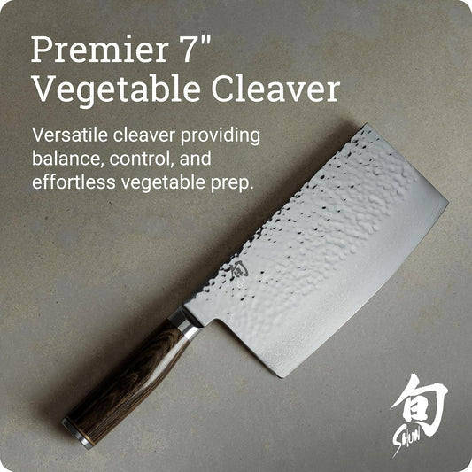 Shun Premier 7" Cleaver, Handcrafted Japanese Vegetable Knife, VG-MAX Core with Damascus Stainless Steel Cladding, Pakkawood Handle, Chinese Cleaver for Processing Large Vegetables