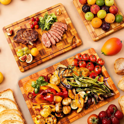 Cutting Board,Heavy Duty Cutting Board Set of 3 with Stand,End Grain Butcher Block Cutting Boards for Kitchen with Juice Grooves and Handles for Meat, Cheese, Charcuterie and Serving