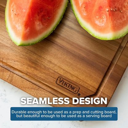Viking Cutting Board, Acacia Wood Kitchen Carving Board with Juice Groove, 18 x 12 x 0.75 Inch