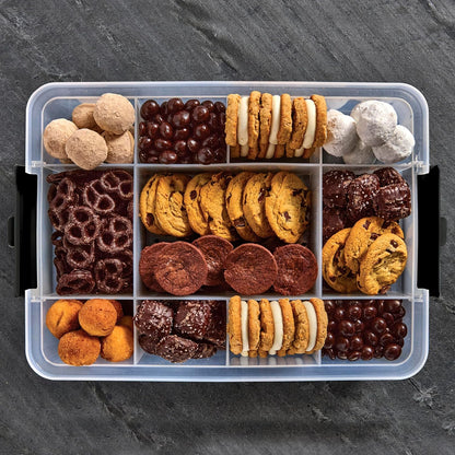Farberware Build Snacklebox Serving Tray with Locking Bamboo Cutting Board Lid, Portable Storage Container with Compartments for Charcuterie, and More, Natural