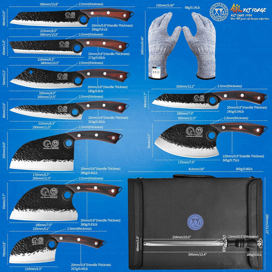 XYJ Authentic Since 1986,Knife Block Set,High Carbon Steel Forged Blades,Kitchen Knives Set with Wooden Magnetic Knife Block,Sharpening Steel,Cutting Board,Cleaver Slicing Knife,Wood Handle