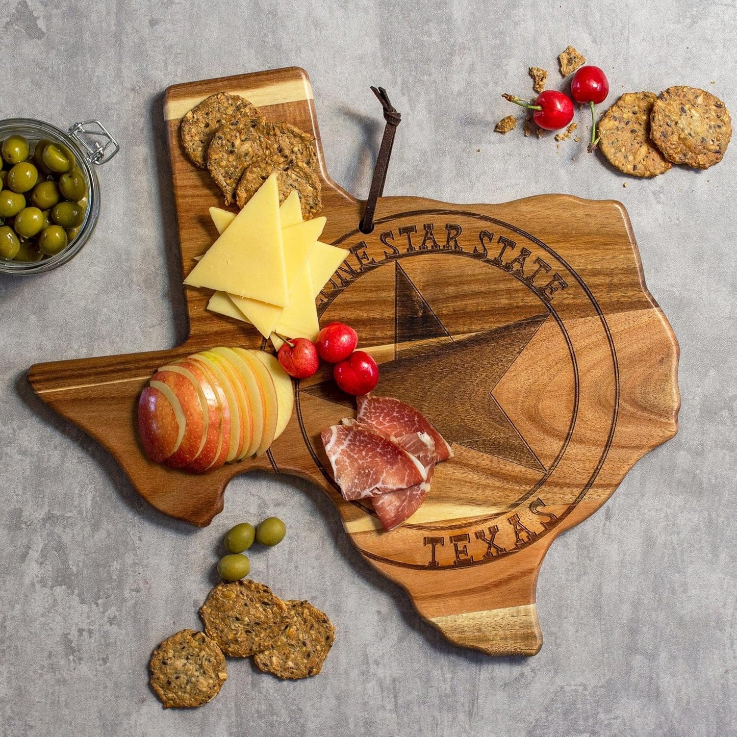 Totally Bamboo Rock & Branch Origins Series New York State Shaped Cutting Board and Charcuterie Serving Tray, Includes Hang Tie for Wall Display