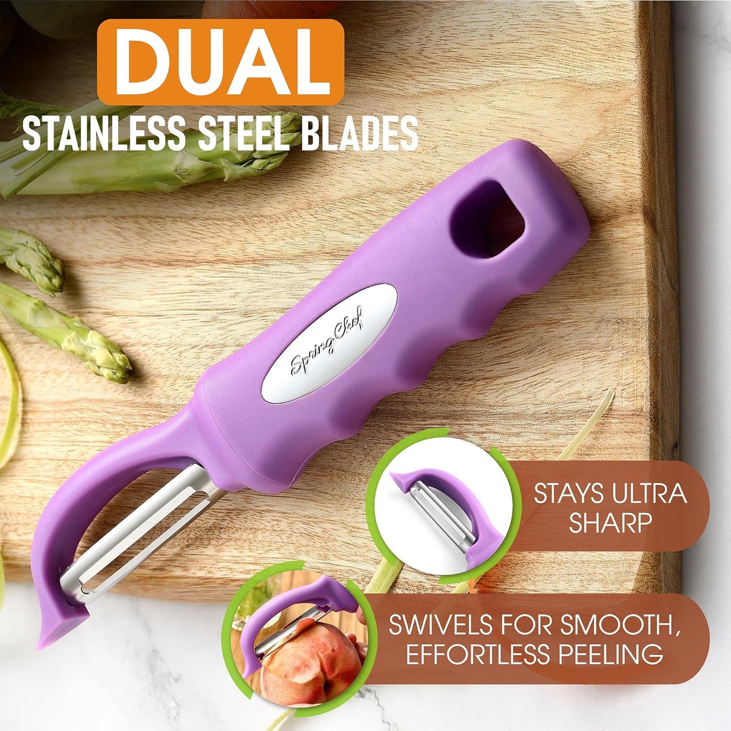Spring Chef Premium Swivel Vegetable Peeler, Soft Grip Handle and Ultra Sharp Stainless Steel Blades - Perfect Kitchen Peeler For Veggie, Fruit, Potato, Carrot, Apple - Black