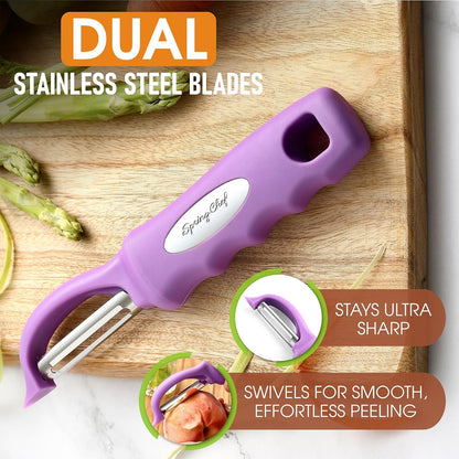 Spring Chef Premium Swivel Vegetable Peeler, Soft Grip Handle and Ultra Sharp Stainless Steel Blades - Perfect Kitchen Peeler For Veggie, Fruit, Potato, Carrot, Apple - Black
