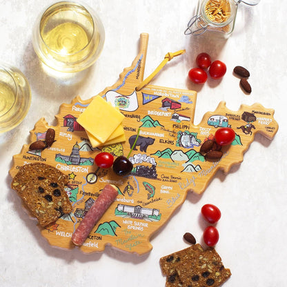 Totally Bamboo Tennessee State Shaped Cutting Board and Charcuterie Serving Platter with Artwork by Fish Kiss, Includes Hang Tie for Wall Display - Colors B