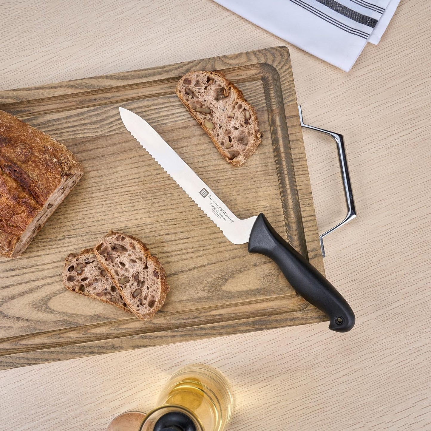 Restaurantware Sensei Back of the Haus - 8-inch Offset Bread Knife - Professional Chef's Kitchen Knife - Durable German Steel - Stain Resistant - With HACCP Coding For Food and Allergen Safety