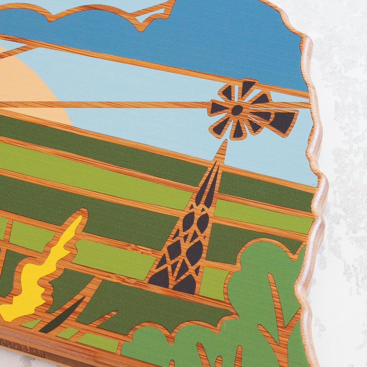 Totally Bamboo North Carolina State Shaped Cutting Board and Charcuterie Serving Platter with Artwork by Summer Stokes, Includes Hang Tie for Wall Display 18" x 8" x 5/8" - Colors B