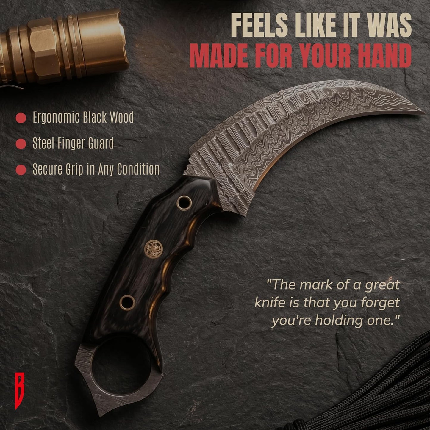BIGCAT ROAR Predator Hunter - Patented Handmade Damascus Steel Fixed Blade Hunting Knife 10" - Walnut Wood Handle & Leather Sheath - Bushcraft Outdoor Skinning & Survival Knife - Collector Men Gifts