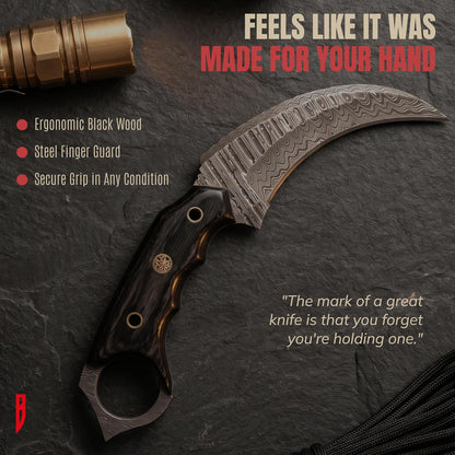 BIGCAT ROAR Predator Hunter - Patented Handmade Damascus Steel Fixed Blade Hunting Knife 10" - Walnut Wood Handle & Leather Sheath - Bushcraft Outdoor Skinning & Survival Knife - Collector Men Gifts