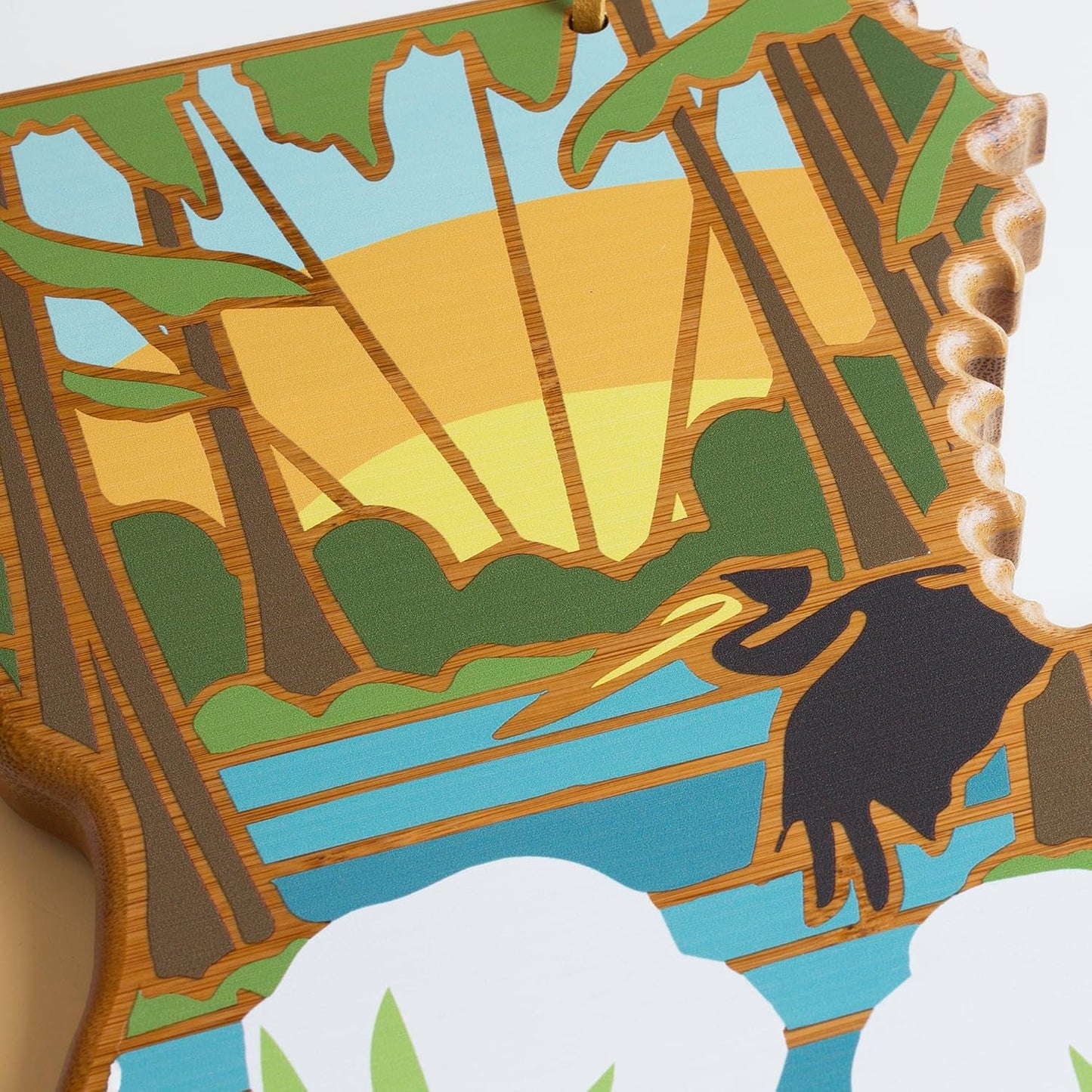 Totally Bamboo North Carolina State Shaped Cutting Board and Charcuterie Serving Platter with Artwork by Summer Stokes, Includes Hang Tie for Wall Display 18" x 8" x 5/8" - Colors B