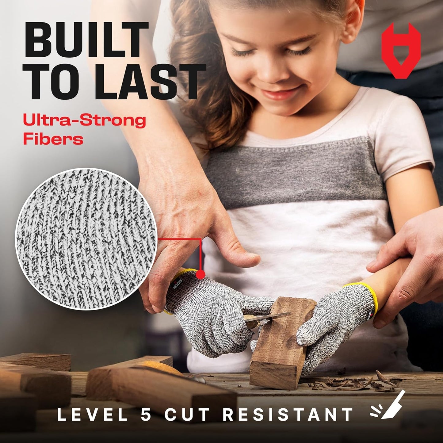 NoCry Kids Cutting Gloves, XXS (4-7 Years) — 100% Food Grade and Level 5 Protection — Comfortable and Lightweight, Yet Tough — Ambidextrous — Ideal for Fishing, Wood Carving and Whittling