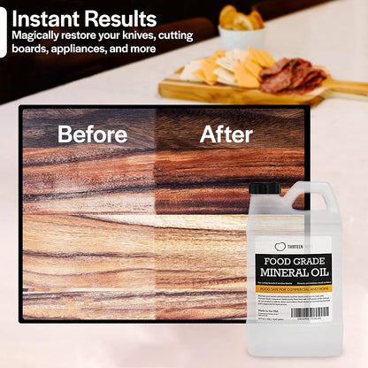 Thirteen Chefs Mineral Oil - 8 oz Food Grade Conditioner for Wood Cutting Board, Countertop & Butcher Block, Lubricant for Knife or Meat Grinder - Safe USP Finish on Marble, Soapstone