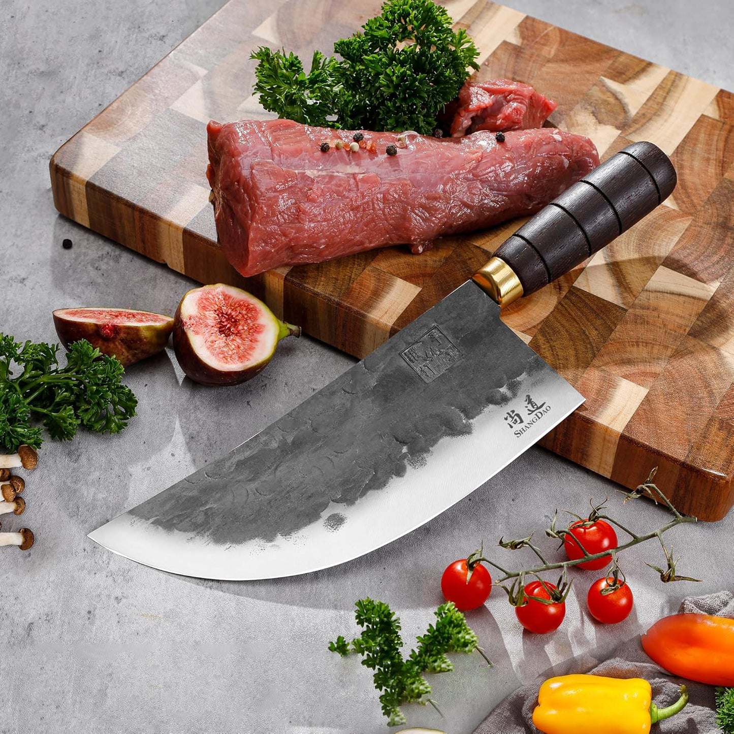 SHANGDAO Meat Cleaver Knife, 7.4 ″ Heavy Duty Razor Sharp Butcher Cleaver Kitchen Knife, High-carbon steel Chopper Knife, Forged Blade & Wood Handle, For Home Kitchen and Restaurant