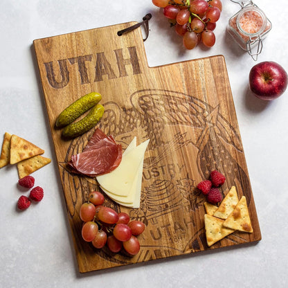 Totally Bamboo Rock & Branch Origins Series New York State Shaped Cutting Board and Charcuterie Serving Tray, Includes Hang Tie for Wall Display