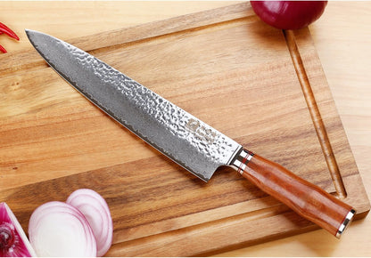 SUNLONG Chef's Knives 12 inch Pro Gyuto Japanese Hammered Damascus Natural Bloodwood Hand